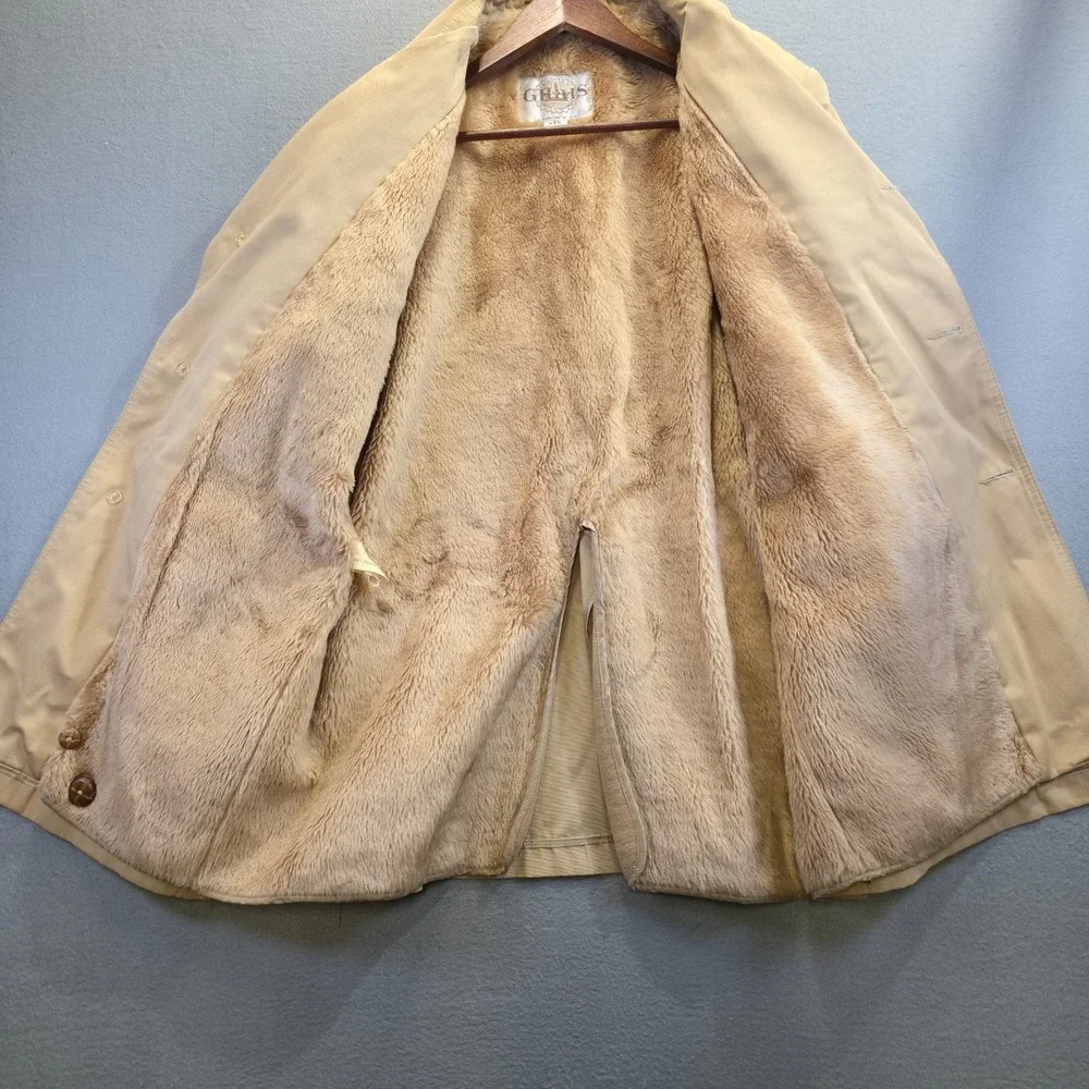 Vintage Grais Men's Tan Faux Fur Lined Western Coat Size 46‎ Reg Made in USA